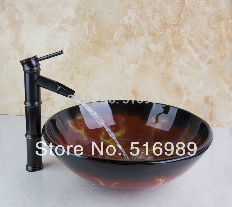 reasonable price colorful bamboo shape oil rubed bronze faucet bathroom basin faucets with drainer glass lavatory basin set