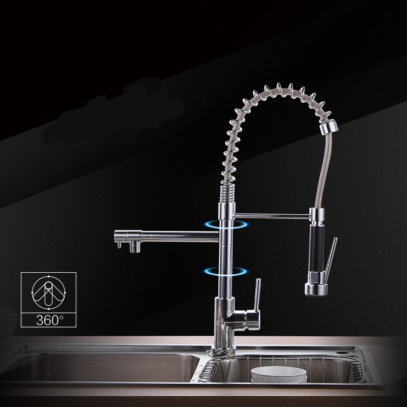 brass chrome finish spring pull out kitchen faucet