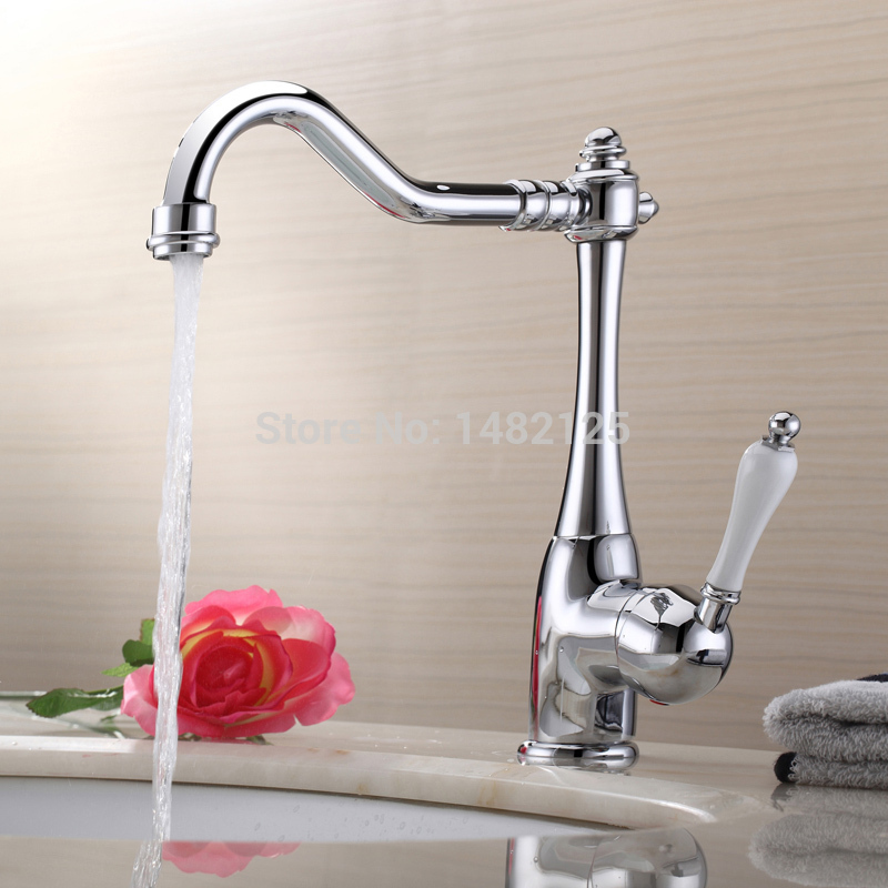 brass deck mounted kitchen faucet with ceramic handle