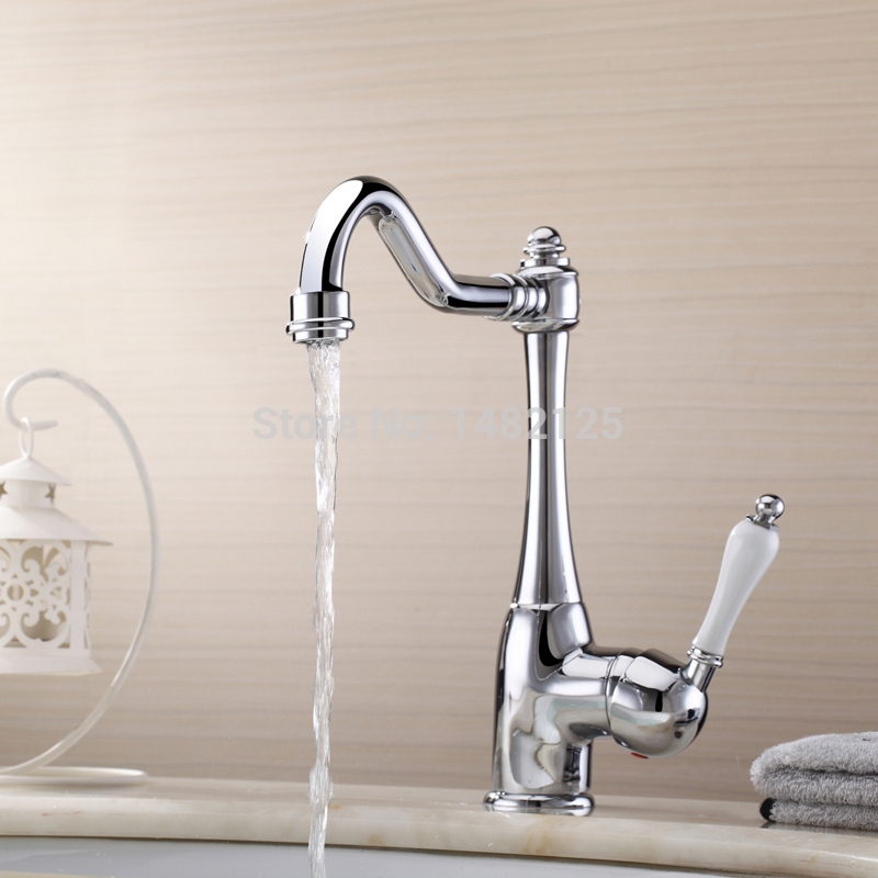 brass deck mounted kitchen faucet with ceramic handle - Click Image to Close