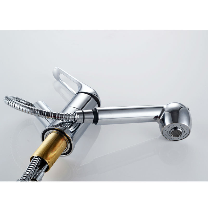 kes l6902 single handle pull-out kitchen faucet with swivel spout, polished chrome