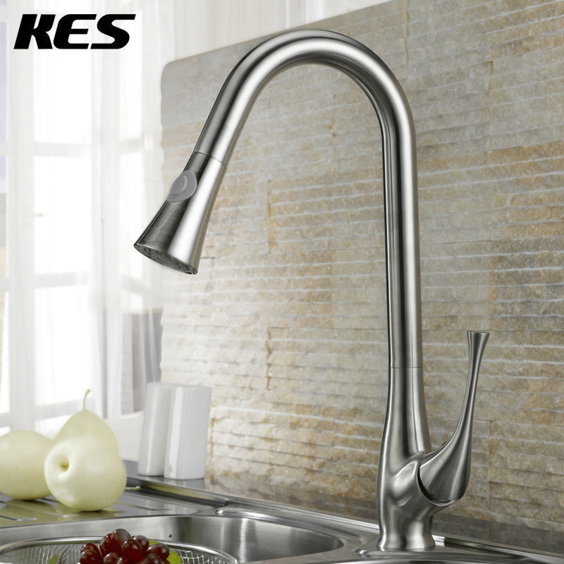 kes l697 classic single handle high arc pull down kitchen sink faucet with swivel spout and multifunctional spray nozzle, chrome