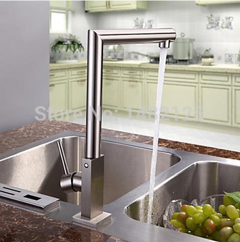 new blancos nickle brushed finish 360 degree swivel spout kitchen faucet slender body with a straight-lined spout sink mixer tap