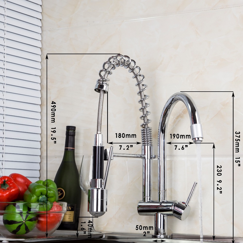 8525- new kitchen led with 3 color polished chrome pull up and down double water spout kitchen single handle faucet mixer taps