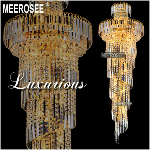 long spiral gold or silver crystal chandelier lighting fixture lustre crystal hanging lamp for restaurant el lobby md8500