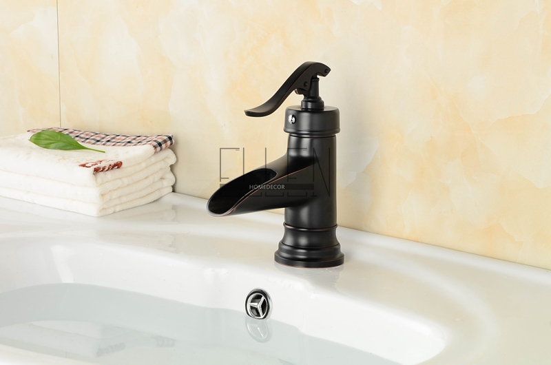 bathroom black faucet copper oil rubbed bronze waterfall faucets single handle single hole sink tap mixer - Click Image to Close