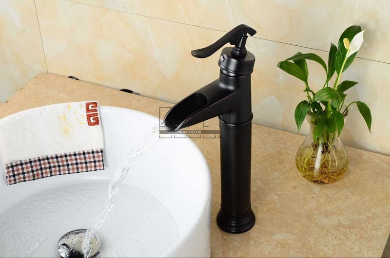classic bathroom tall black faucet brass oil rubbed bronze waterfall faucets single handle single hole sink tap mixer