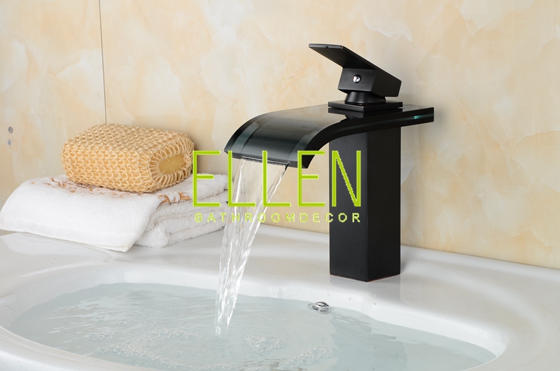 contemporary bathroom waterfall faucet oil rubbed bronze sink tap glass spout square black faucets torneira