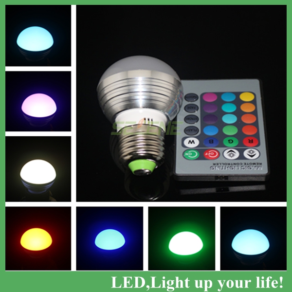50pcs 3w rgb e27 16 colors led light bulb lamp spotlight led lighting bulb 85-265v + ir remote control