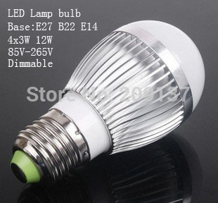 dimmable bubble ball bulb 9w 12w led bulb, ac85-265v ,e14 e27 b22,silver/gold shell color,warm/cool white,3*3w +