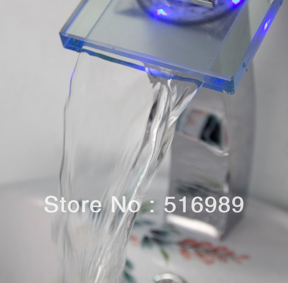 brand new led rgb 3 colors single handle bathroom chromed basin faucet battery power bathroom mixer tap sink chrome grass4204 - Click Image to Close