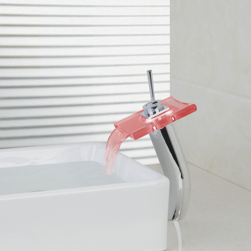 hello tall led light waterfall spout bathroom glass chrome 8019/8 deck mounted sink basin torneira tap mixer faucet