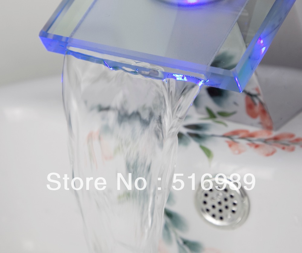 wide waterfall spout new modern bathroom led rgb waterfall brass chrome basin mixer faucet tap tree525