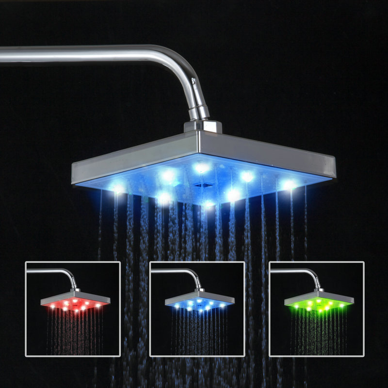 square chrome multi-color led shower water power a grade abs shower head d17