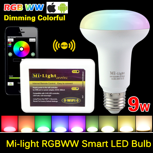 dimmable mi light 85-265v 2.4g wireless e27 gu10 par30 rgbw rgbww led lamp bulb wifi led remote controller for iphone android