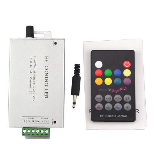 18 key dc12v 24v audio sound 3 channel*4a 12a rf 433.92mhz wireless remote rgb led music controller for 3528 5050 3014 led strip