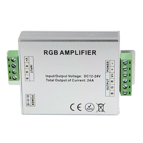 2015 new dc power 12v 24v input 12a repeater aluminum case controller rgb amplifier for smd 3528 5050 led strip light box