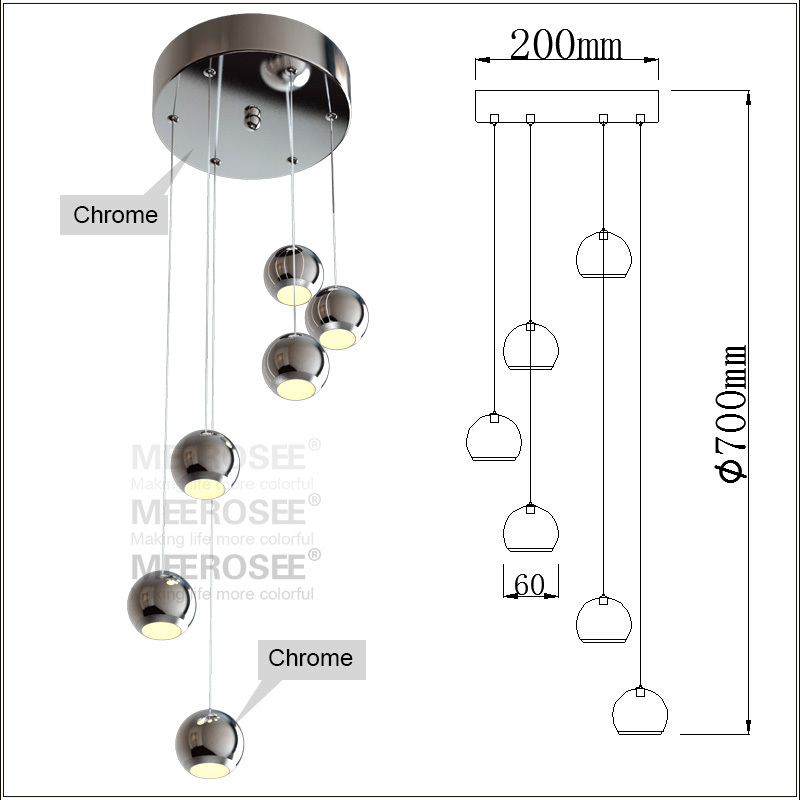 18 watt 6 led pendant light fixture polished chrome ball lamp modern suspension led drop lighting