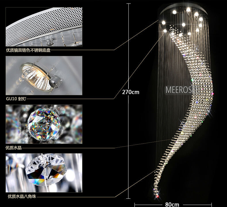 big large spiral crystal chandelier lighting el villa crystal lamp for staircase, hallway, lobby - Click Image to Close