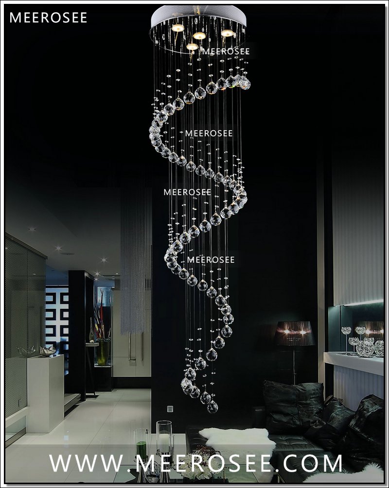 spiral crystal ceiling light fixtures long crystal light for ceiling lamp stair and staircase with 4 gu10 bulbs md1014
