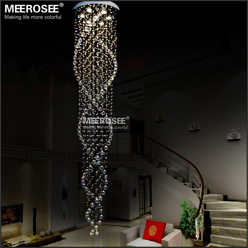 spiral crystal chandelier light fixture long crystal stair lamp flush mounted stair light fitting for staircase villa