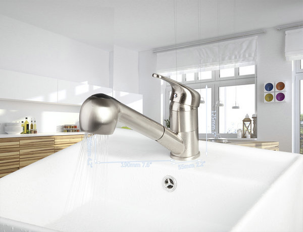 8401-1 single handle deck mounted brushed nickel pull out bathroom kitchen basin mixer sink tap mixer faucets