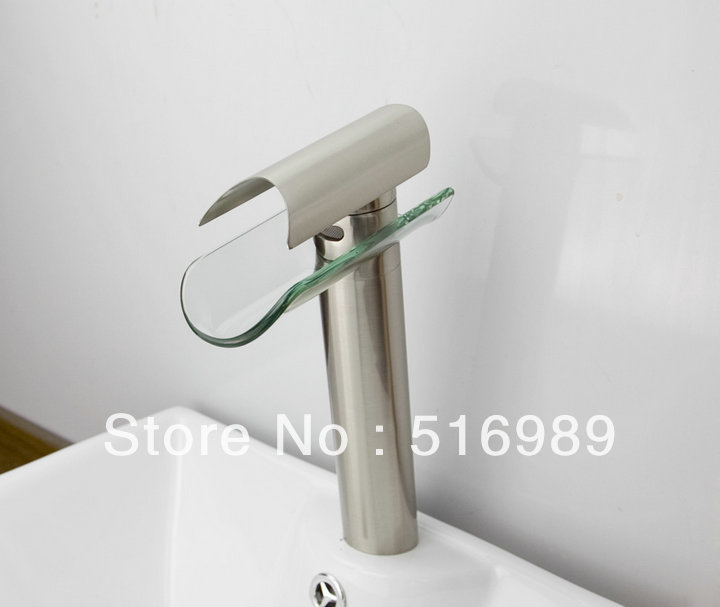 deck mount single handle brushed nickel bathroom waterfall basin faucet vanity sink mixer tap single hole sam54