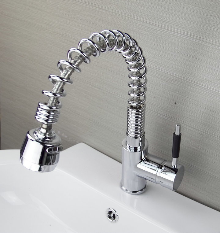 brand new 1pcs kitchen swivel spout single handle sink faucet pull down spray mixer tap chrome sam92 - Click Image to Close