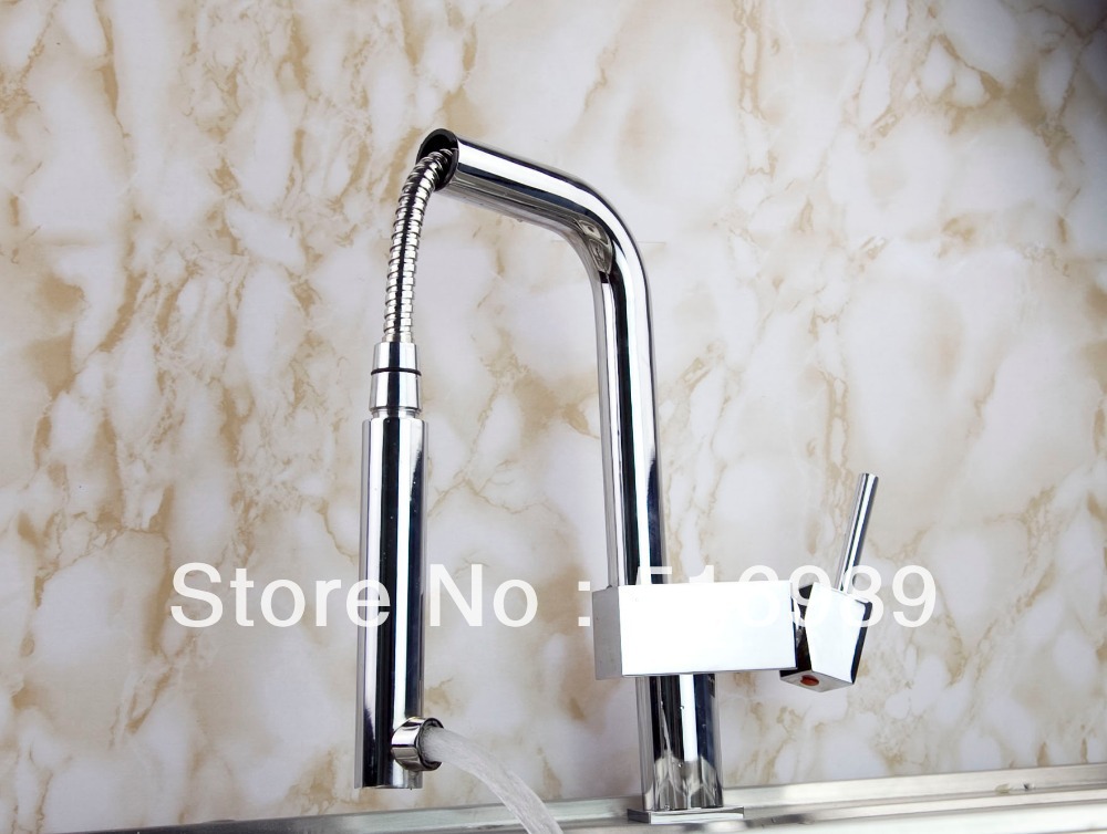 brass kitchen basin faucet swivel spout vanity mixer pull out tap single handle chrome faucet leon67 - Click Image to Close