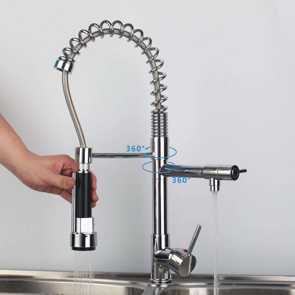 hello modern new chrome brass pull out spring kitchen faucet torneira 97168/1 swivel spout led sprayer &cold tap