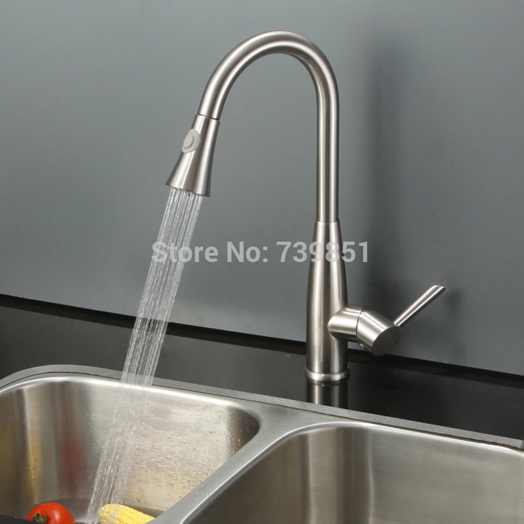 brass brushed kitchen sink faucet pull out bar mixer single handle single hole water tap torneira para pia cozinha grifos cozina - Click Image to Close