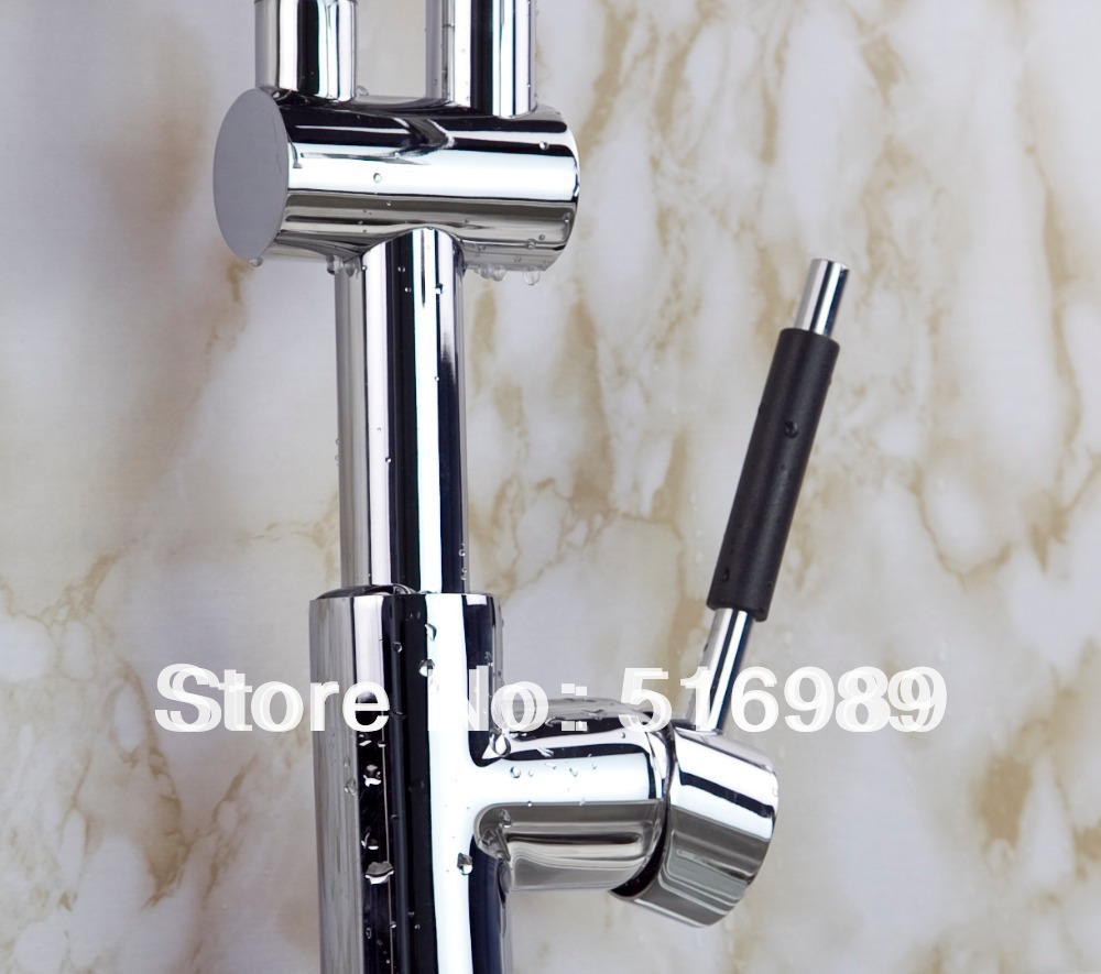 deck mount new brass chrome single handle pull out kitchen basin sink faucet mixer tap w/spray leon65