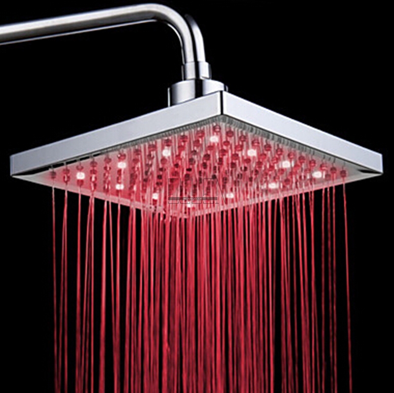 led square shower head 8" rain shower light change power from water flow 3 color shower head