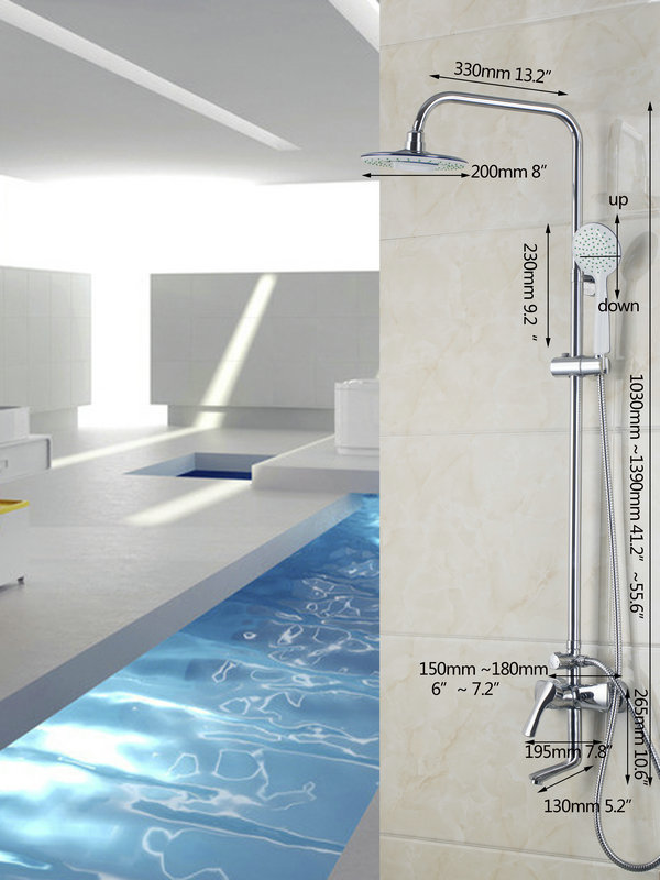 bathroom brass shower faucet shower set wall-mount shower faucet 8" a grade abs plastic shower head chrome ds-53032 - Click Image to Close
