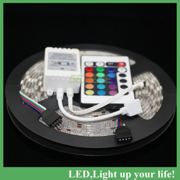 5050 rgb led strip flexible light lamp 5m 300 led smd waterproof rgb strip led +24key controller