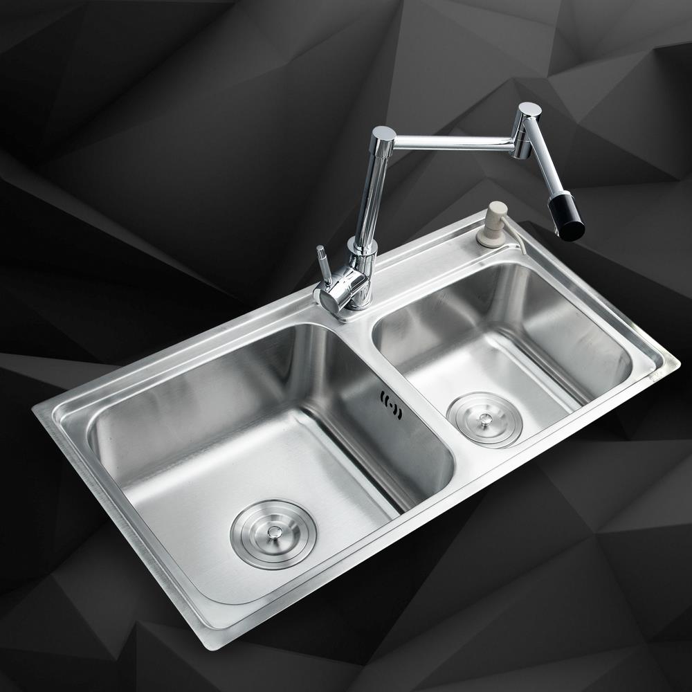 hello kitchen stainless steel sink vessel kitchen washing dishes double bowl ss-98528-4/110 +brass swivel kitchen sink faucet