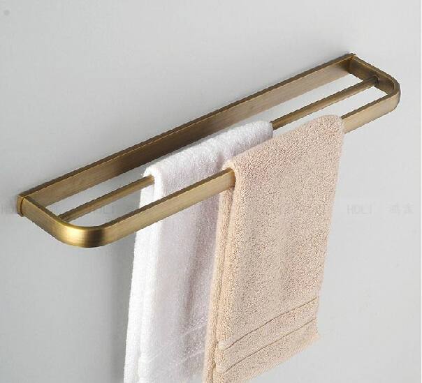 antique brass double towel bar for bath shower towel holder towel rack bathroom accessories - Click Image to Close