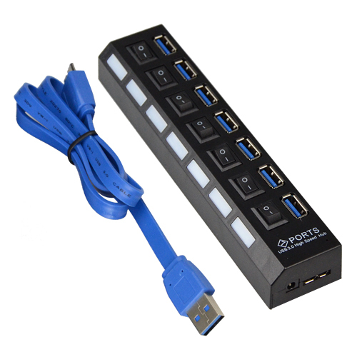 7 port usb 3.0 hub super speed ac power adapter with led indicator for pc laptop desktop notebook mac
