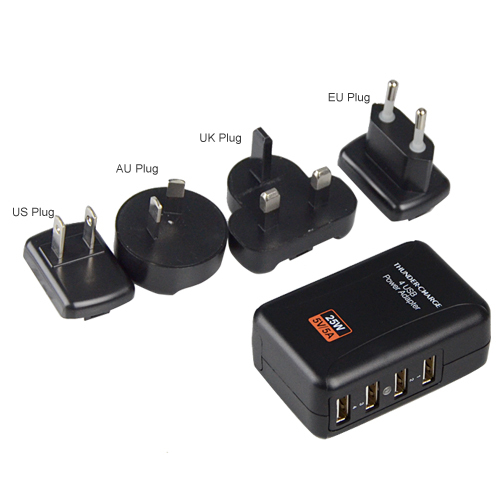 black 25w 5a 4 usb wall charger usb home travel ac power charger adapter with us uk eu au plug optional for iphone ipad samsung - Click Image to Close