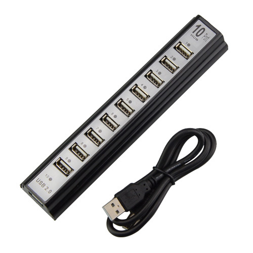 black usb hub high speed 10 port usb 2.0 hub with cable for computer peripherals for pc laptop notebook - Click Image to Close