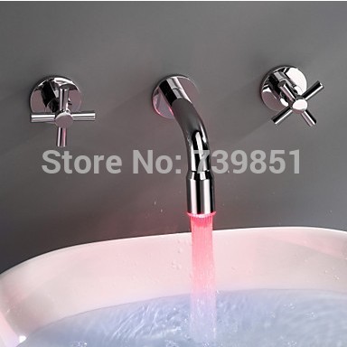 chrome 2 handles wall mounted and cold mixer bathroom led faucet for basin torneira banheiro torneiras copper tap lanos