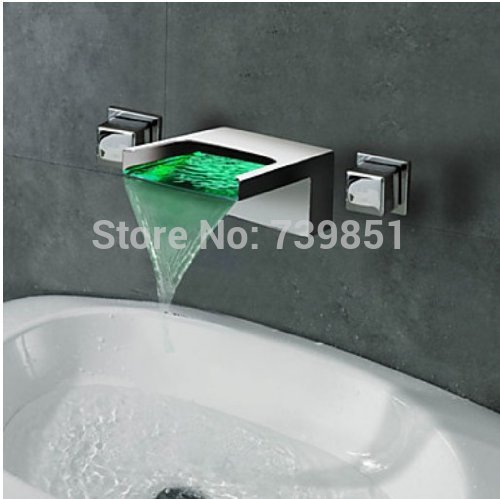 chrome 2 handles wall mounted and cold mixer led bathroom faucet for basin torneira banheiro torneiras copper tap lanos - Click Image to Close