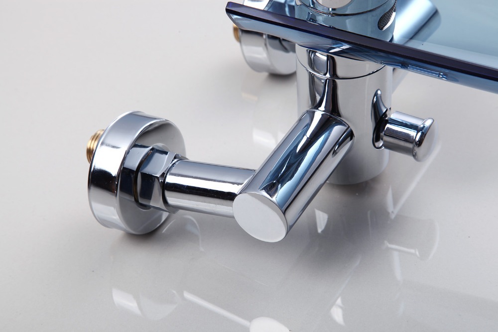 8208-2 construction & real estate wall mounted blue glass brass basin sink bathtub mixer tap faucet with handle spray