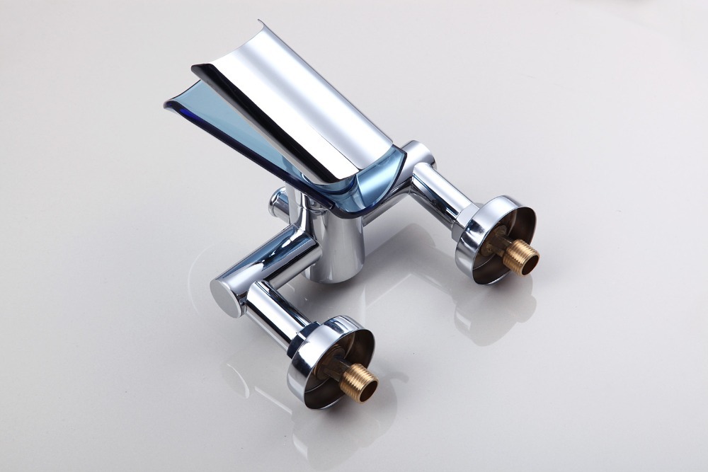 8208-2 construction & real estate wall mounted blue glass brass basin sink bathtub mixer tap faucet with handle spray