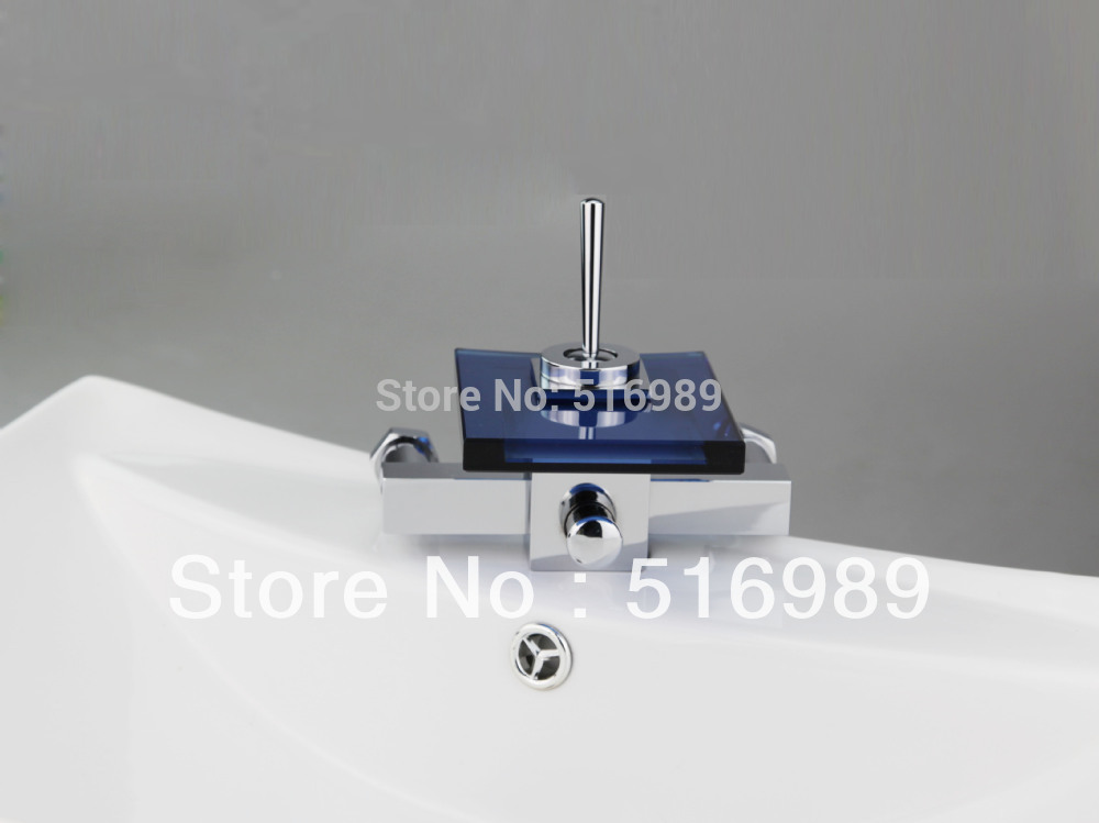 blue glass waterfall spout wall mount single handle chrome body+abs hand spray+hose bathtub sink torneira mixer tap faucet cp 12