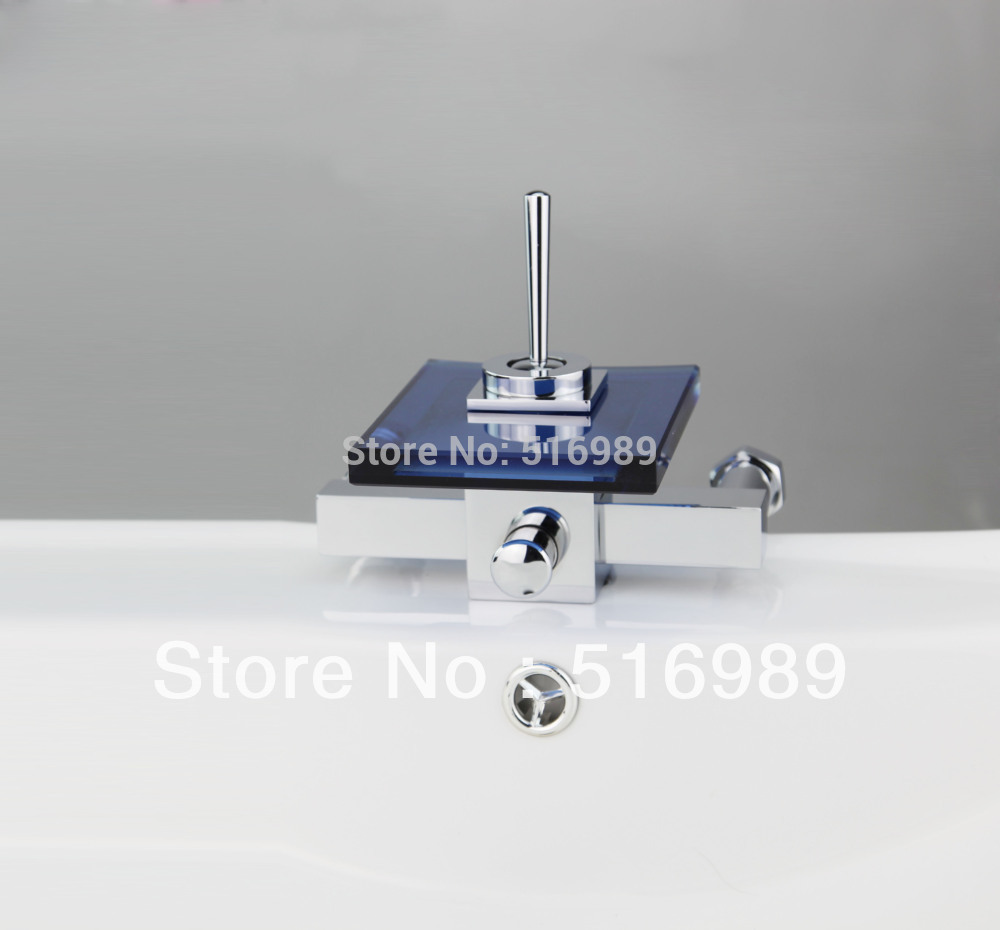 blue glass waterfall spout wall mount single handle chrome body+abs hand spray+hose bathtub sink torneira mixer tap faucet cp 12 - Click Image to Close