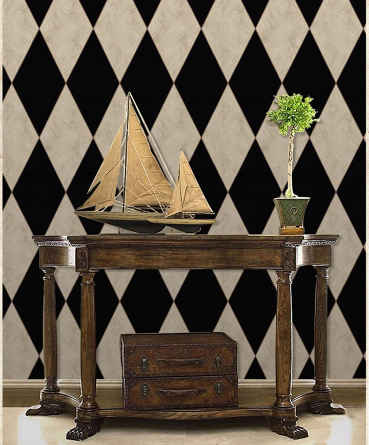 barroque style retro vintage wallpaper black and white luxury wall decoration for living room rhombus wall paper - Click Image to Close