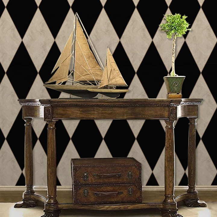 barroque style retro vintage wallpaper black and white luxury wall decoration for living room rhombus wall paper