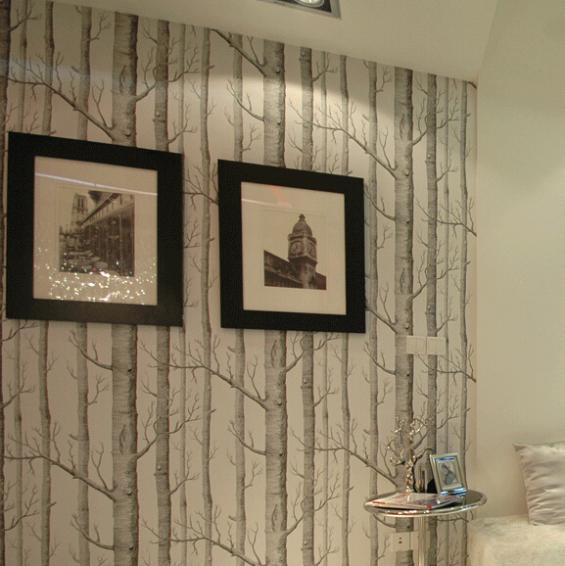birch tree woods wallpaper roll modern wallcovering simple black and white wallpaper for living room - Click Image to Close