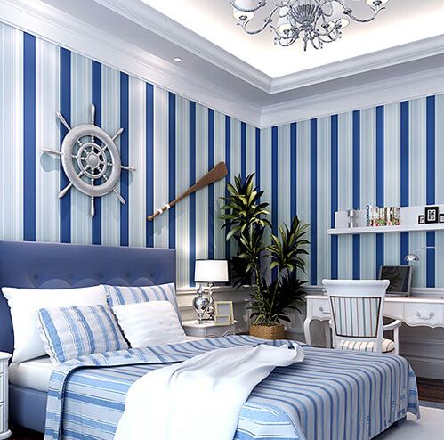 blue stripe wallpaper mediterranean style fabric pattern modern wall paper for living room and bedding room,